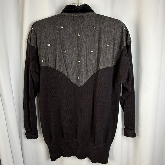 Vintage I.B. Sport 90s Ribbed Denim Embellished Western Style Pullover Top Sz M - Picture 4 of 6
